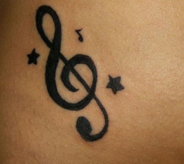 Black Music Violin Key With Tiny Stars Tattoo Design