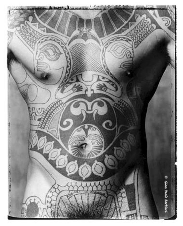 Black Polynesian Design Tattoo On Man Full Body