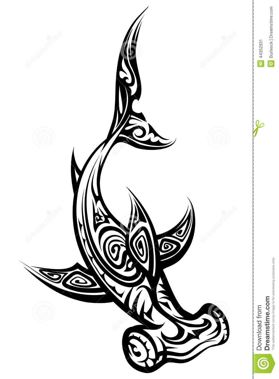Black Polynesian Hammerhead Shark Tattoo Stencil