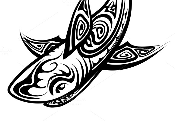 Black Polynesian Shark Tattoo Stencil