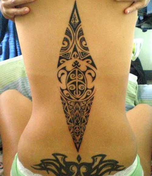 Black Polynesian Turtle Tattoo On Full Back
