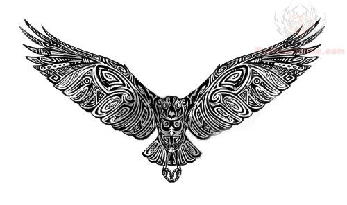 Black Tribal Flying Crow Tattoo Stencil