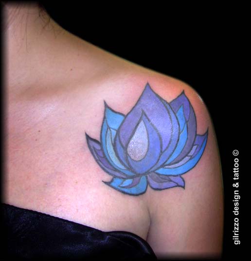 Blue Lotus Flower Tattoo On Left Front Shoulder By Gilrizzo