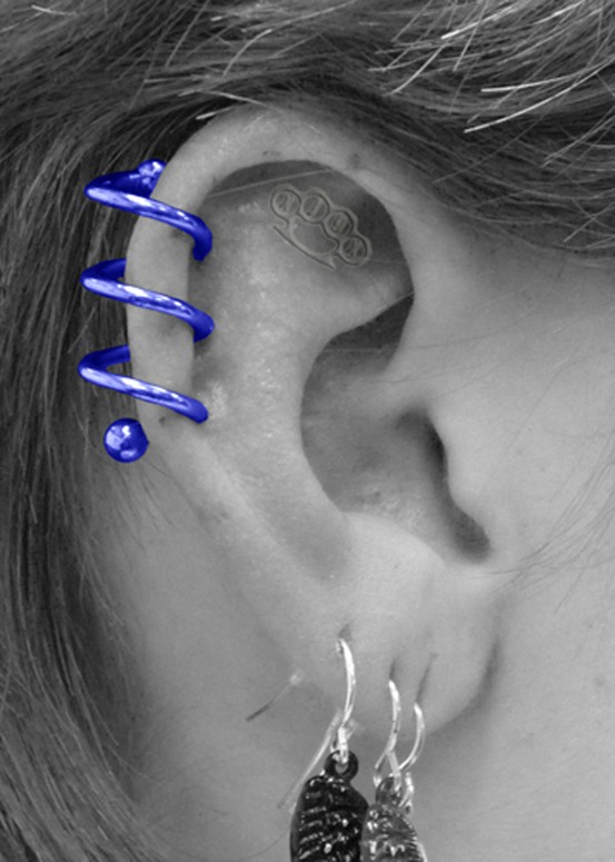 Blue Spiral Stud Right Ear Piercing