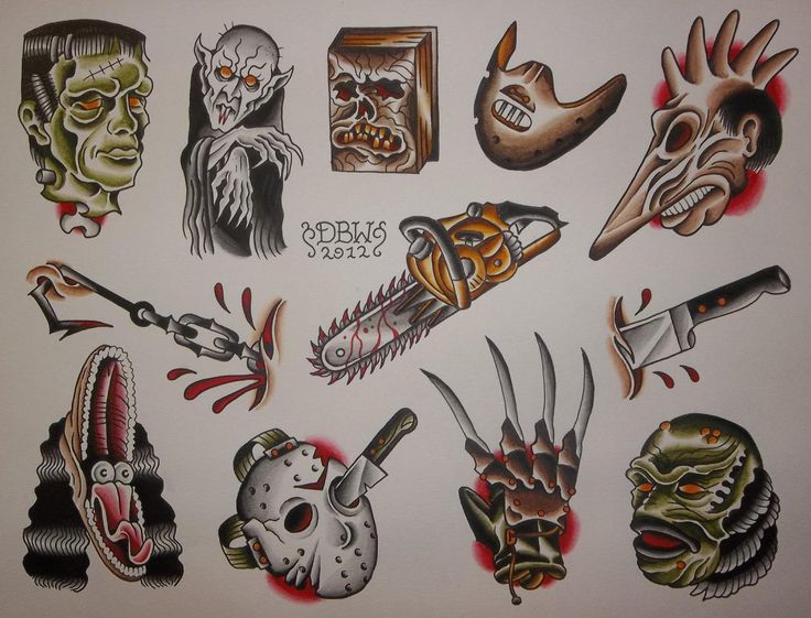 Colorful American Traditional Tattoo Flash
