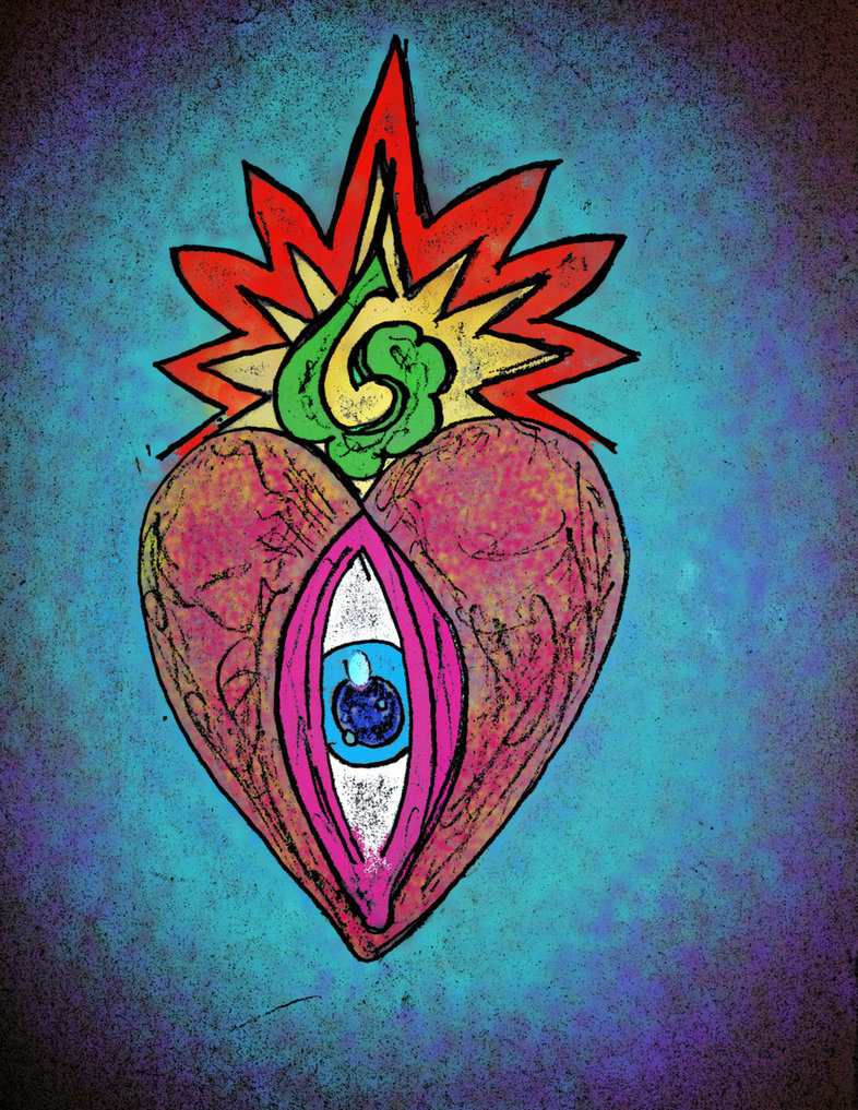 Colorful Eye In Sacred Heart Tattoo Design By Sean Michael Kearns