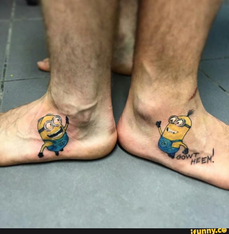 Colorful Minion Tattoo On Foot