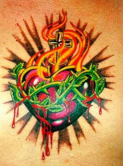 Colorful Sacred Heart Tattoo Design