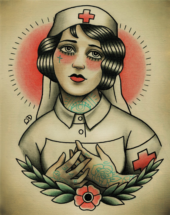 Colorful Traditional Nurse Tattoo Design