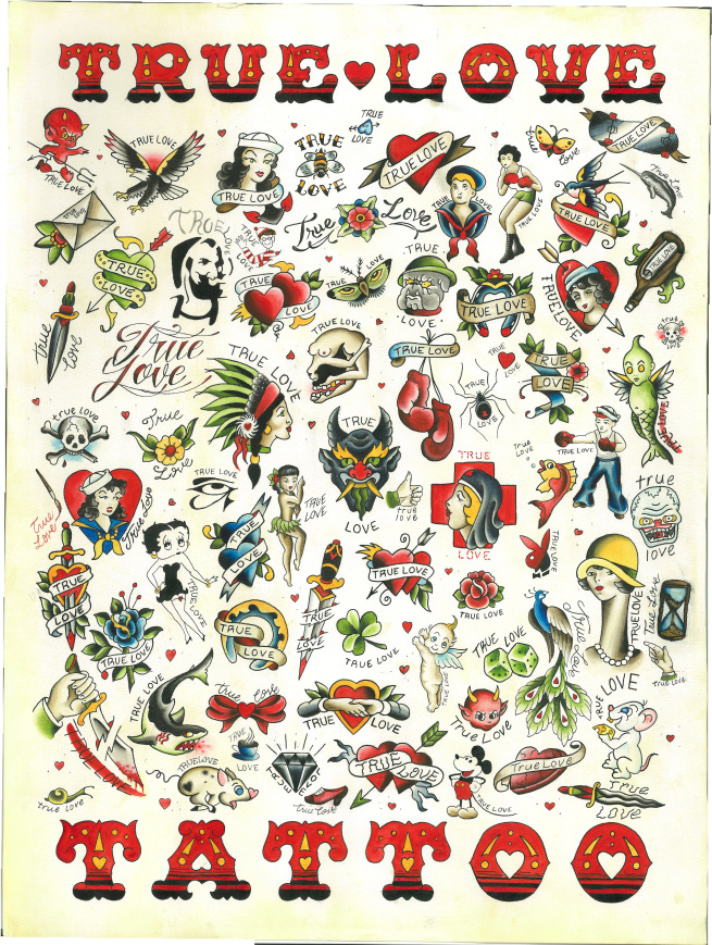 Colorful Traditional True Love Tattoo Flash