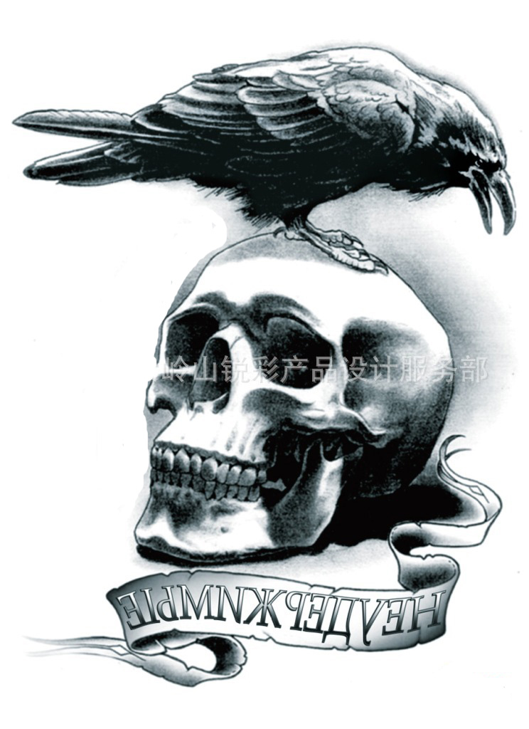 Crow On Skull With Banner Tattoo Design