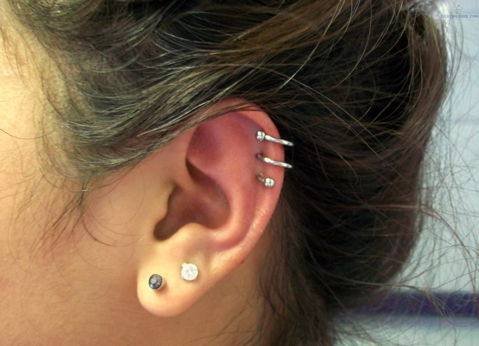 Double Lobe Piercing With Spiral Cartilage Piercing Picture