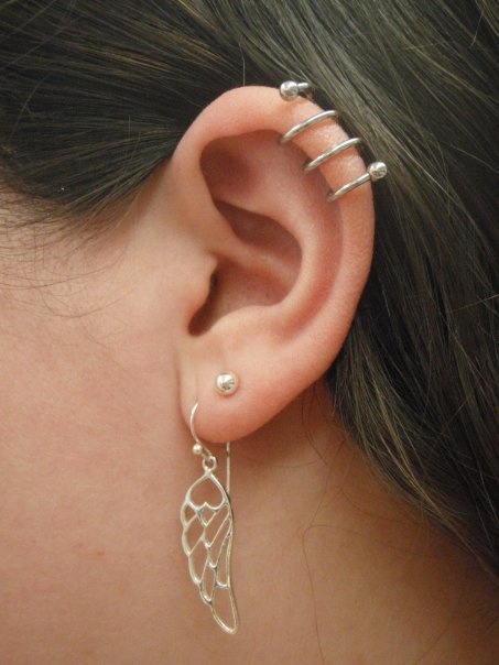 Feather Ear Ring Lobe Piercing And Spiral Piercing