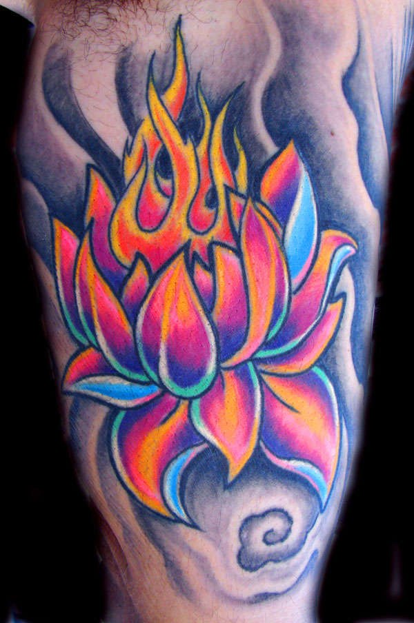 Flame In Lotus Flower Tattoo Design For Forearm