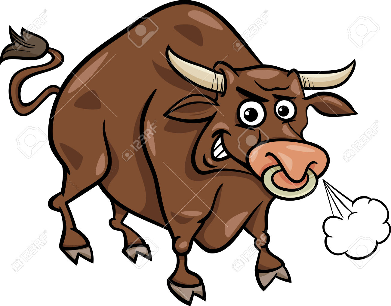 Cartoon Illustration of Funny Farm Bull Animal