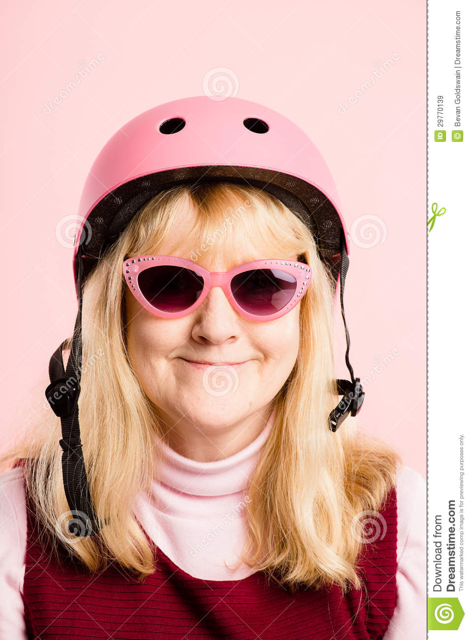 Funny Woman With Helmet And  Sunglasses