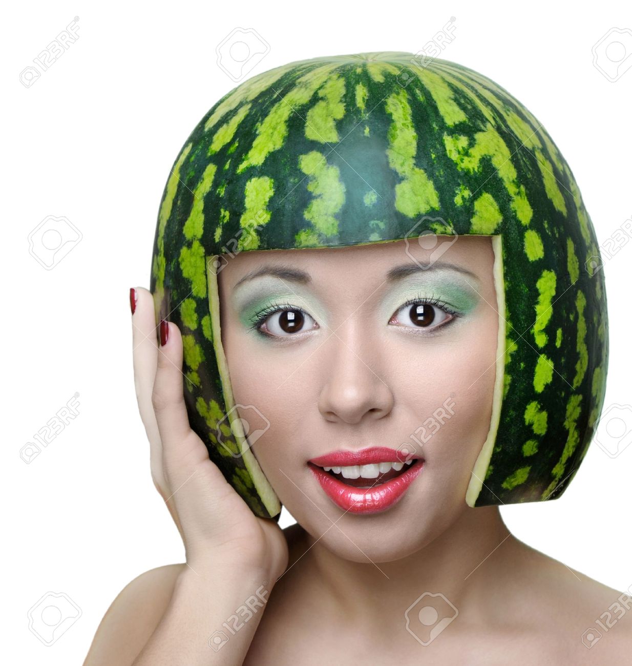 Funny Woman With Watermelon Helmet