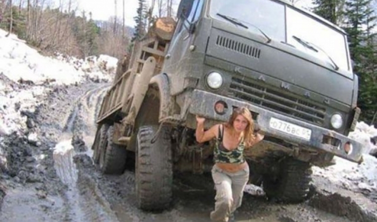 Girl Pulling Truck Funny Picture