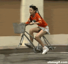 Girl Riding Invisible Wheels Bicycle Funny Gif