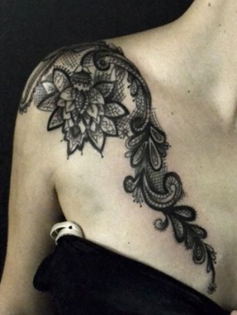 Girl Right Front Shoulder Lace Tattoo