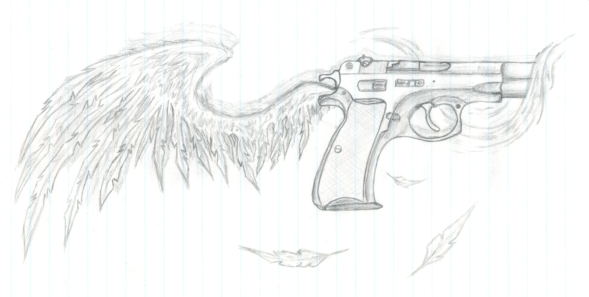 Gun With Wing Tattoo Design