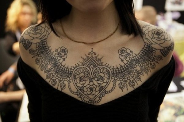 Lace Tattoo On Chest For Young Girls