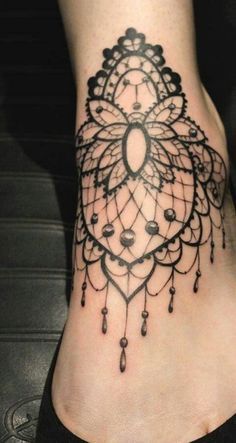 Left Foot Lace Tattoo For Girls