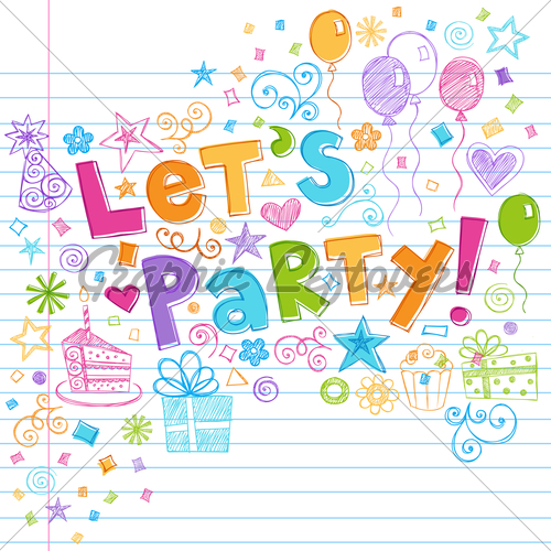 Let's Party Colorful Hand Drawing Sketch Picture