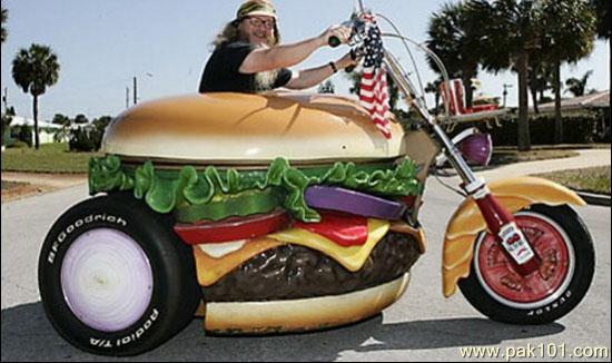 Man Riding Burger Bike Funny Image