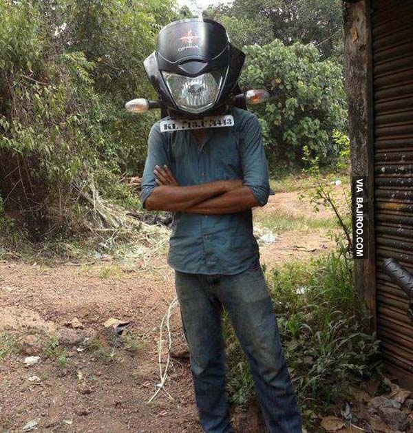 Man With Bike Head Light Helmet Funny Image