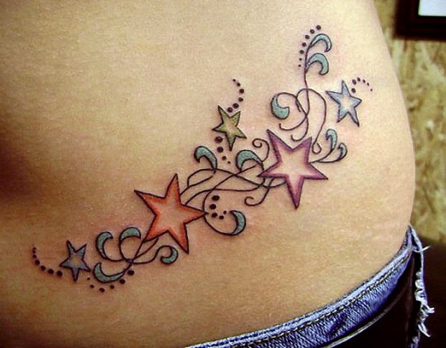 Nice Colored Star Tattoos On Waist