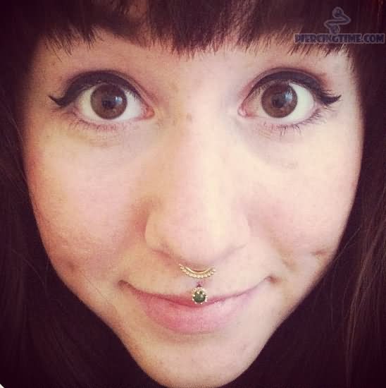 Philtrum Piercing With Gold Stud