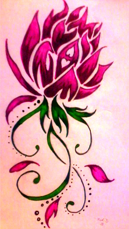 Pink Tribal Lotus Tattoo Design By Nicole