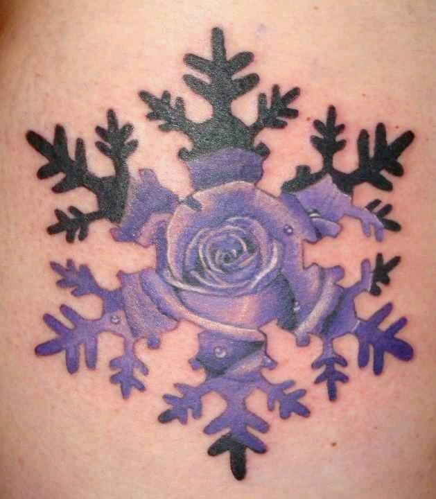 Purple Rose In Snowflake Tattoo Design By Patrick Cornolo