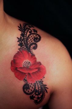 Red Flower And Lace Tattoo