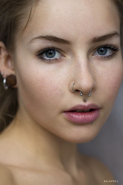 Right Nostril, Septum And Philtrum Piercing Idea For Girls