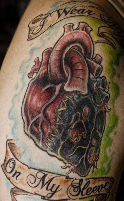 Sacred Real Heart With Banner Tattoo Design