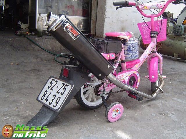 Small Pink Bicycle With Large Silencer Funny Image