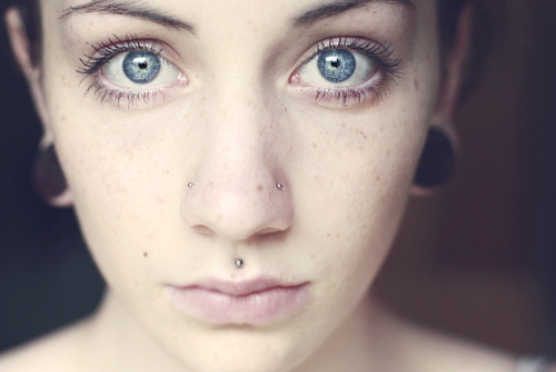 Small Silver Studs And Philtrum Piercing For Girls