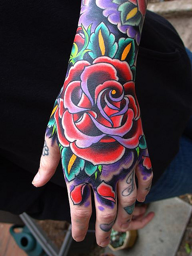 Traditional Red Rose Tattoo On Hand
