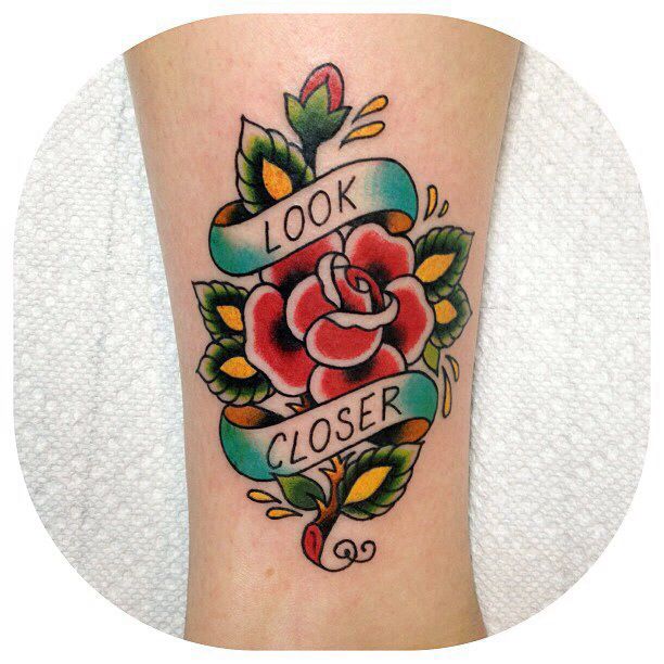 Traditional Red Rose With Banner Tattoo Design