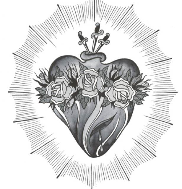 Unique Black And Grey Sacred Heart With Roses Tattoo Design