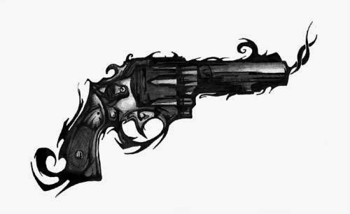 Unique Black Ink Gun Tattoo Design
