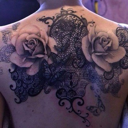 Upper Back Lace Tattoo