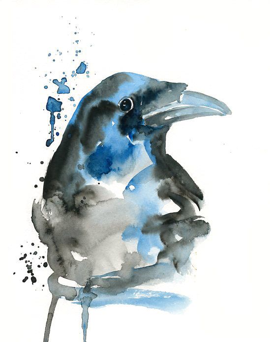 Watercolor Crow Head Tattoo Design