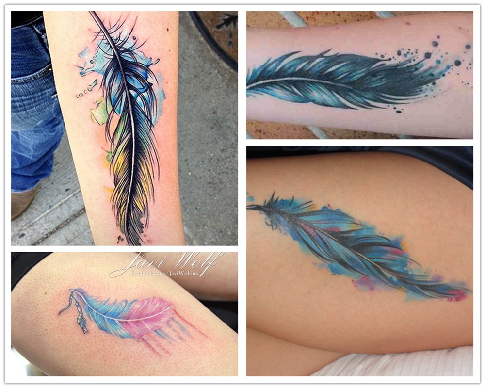 Watercolor Four Feather Tattoo Design