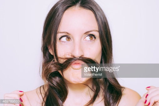 Woman Using Her Hair Like Mustache Funny Picture