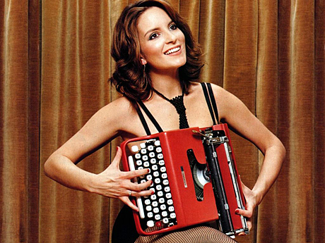 Woman Using Typewriter As Accordion Funny Picture