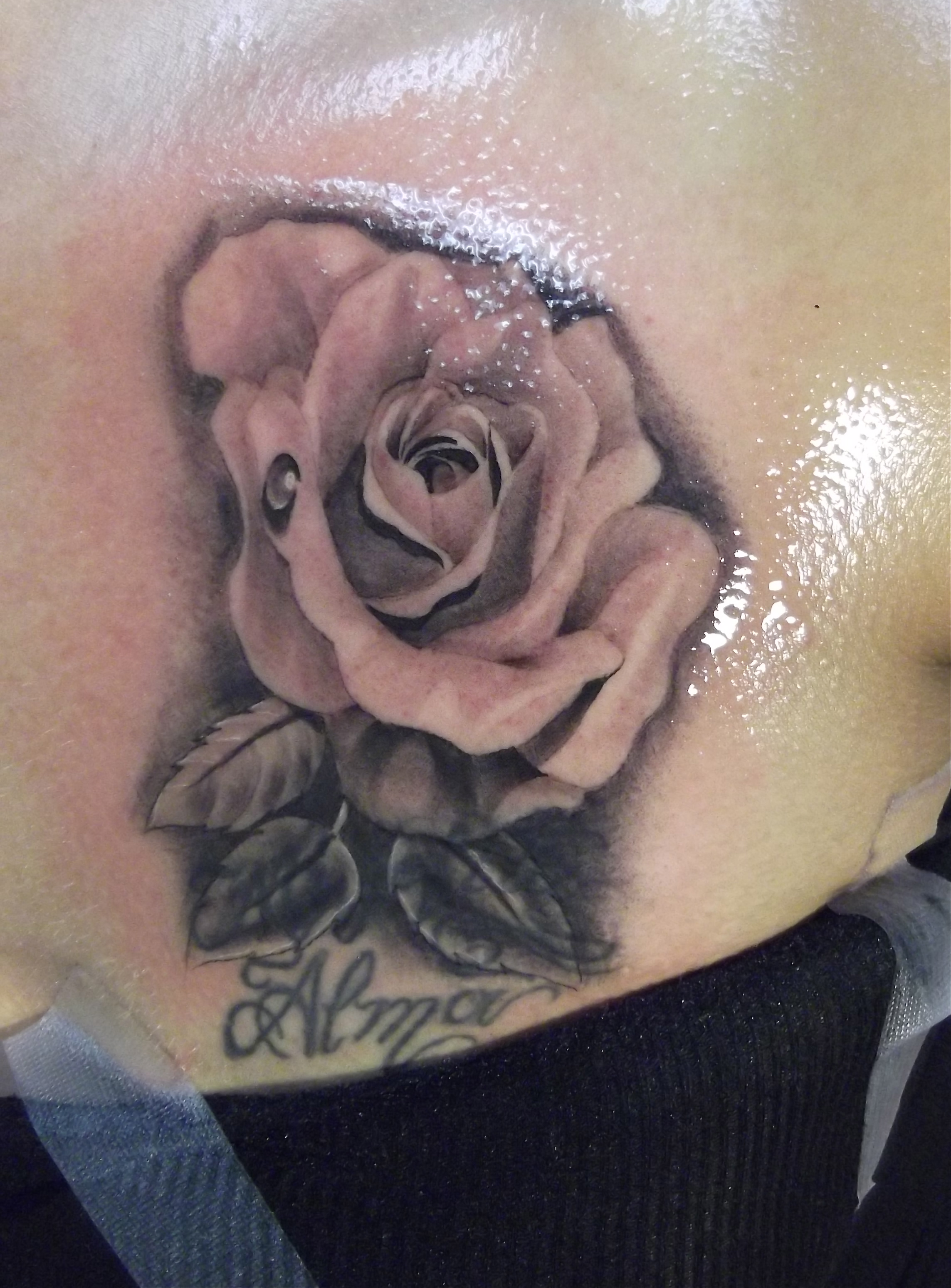 Alma - 3D Grey Ink Rose Tattoo Design