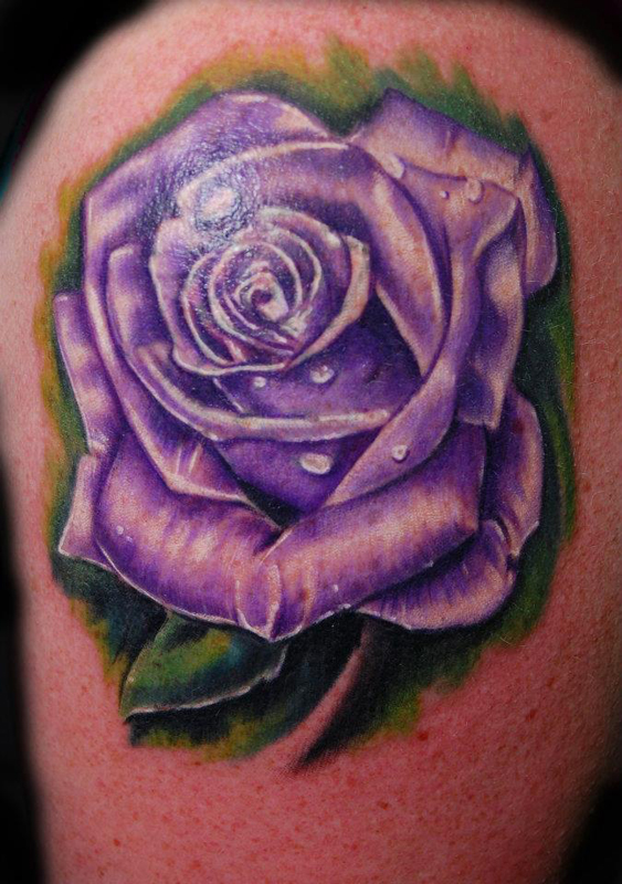 Amazing 3D Purple Rose Tattoo Design
